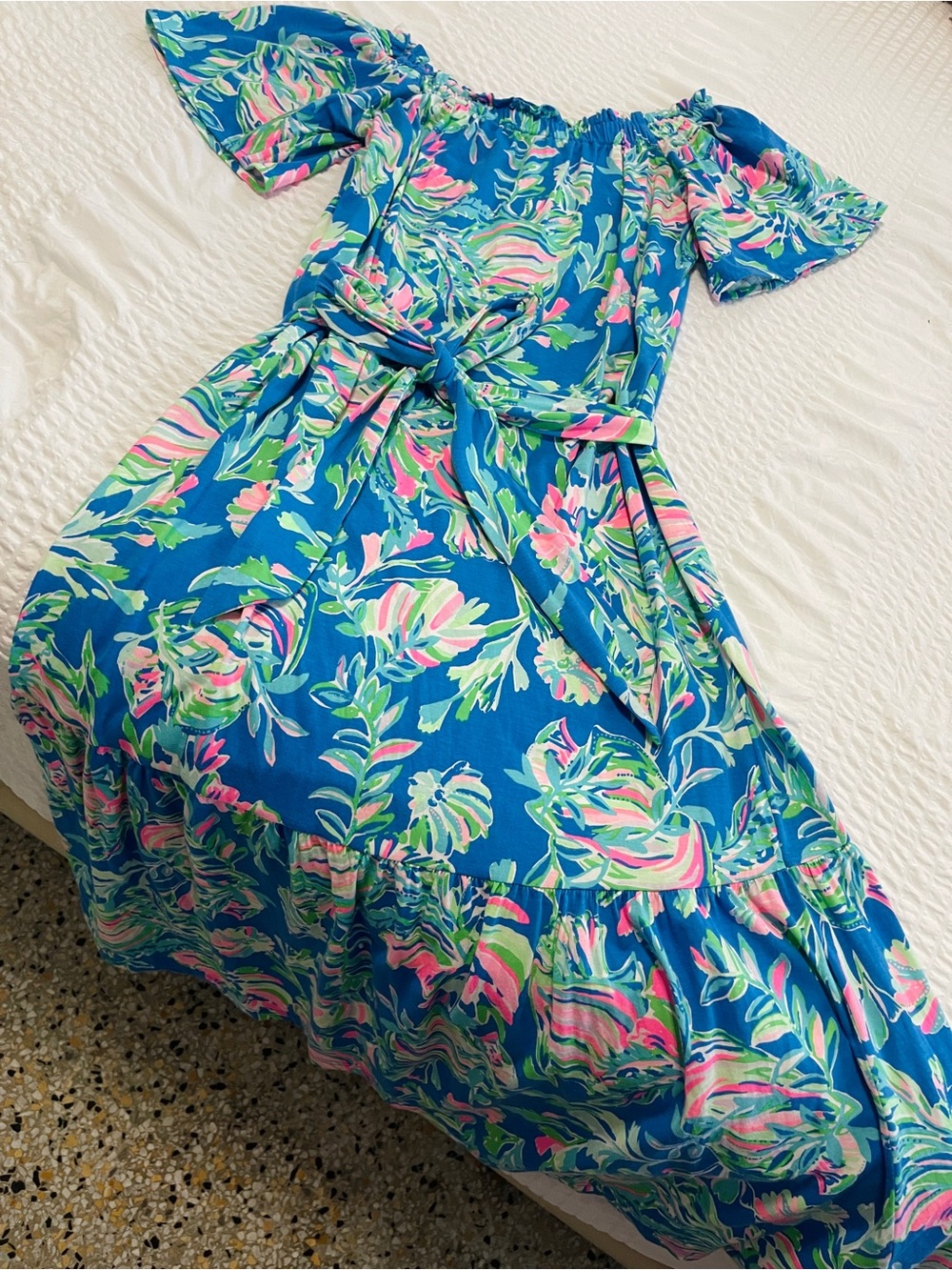 Lilly Pulitzer Blue Floral Dress with Belt